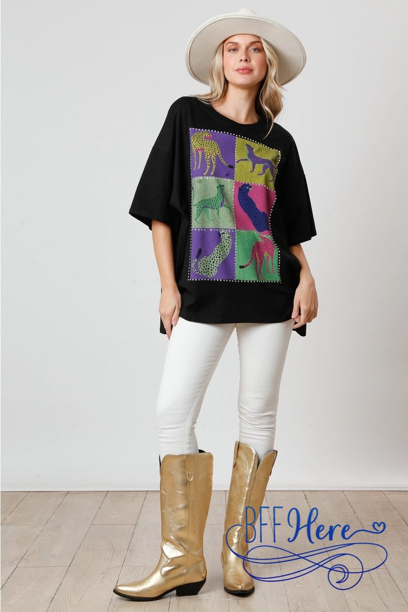 Wild & Stylish: Color Block Cheetah Tee Choice of Color - BFF Here