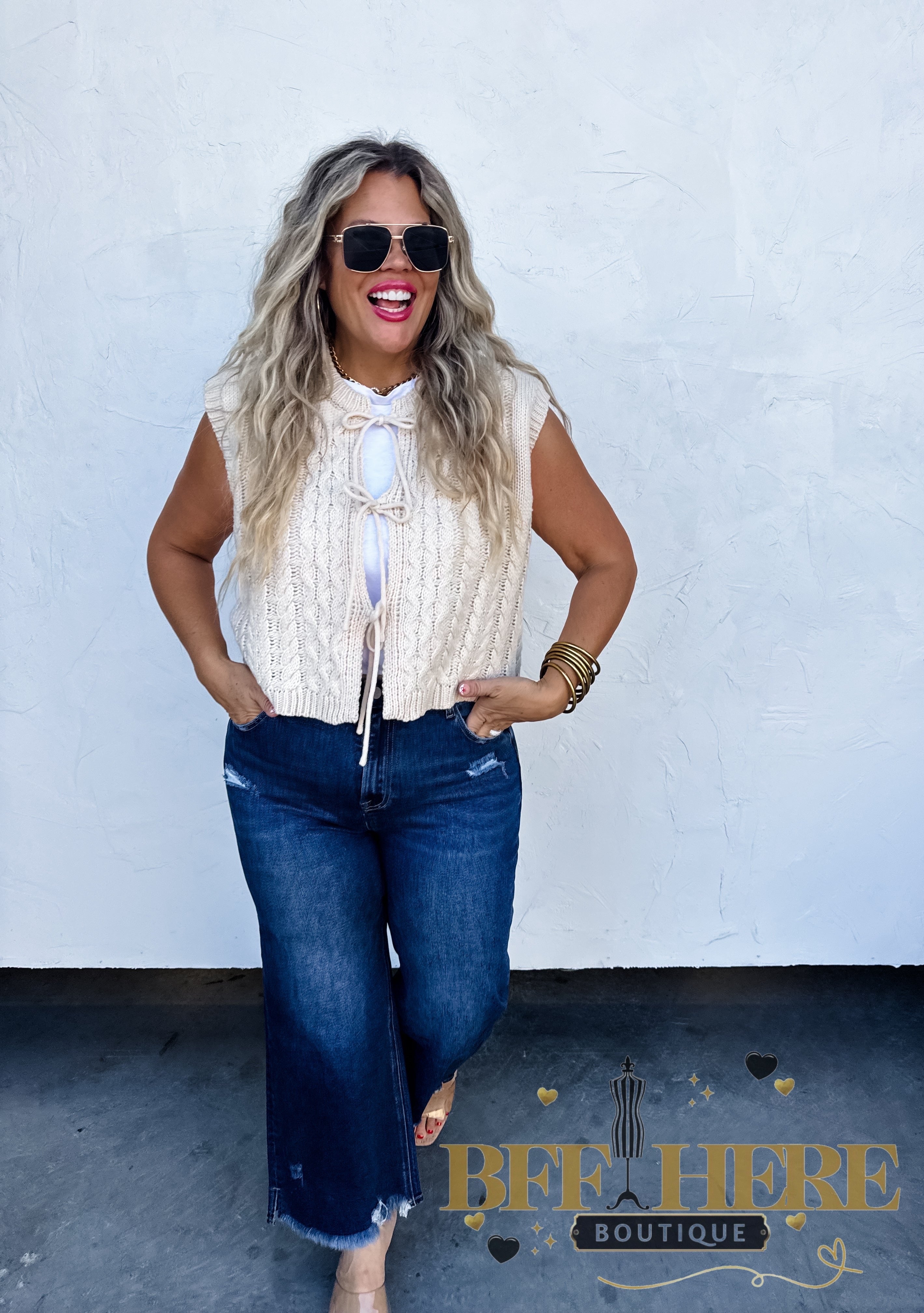 Flora Tie Front Sweater Vest by Blakeley - BFF Here