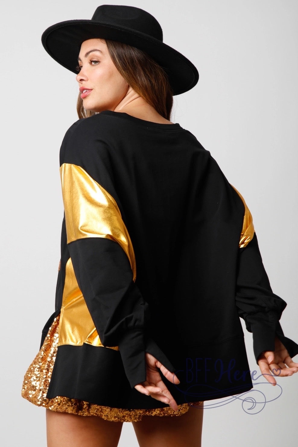 Western Whimsy & Holiday Shine: Color Block Sequin Christmas Boot Sweatshirt - BFF Here