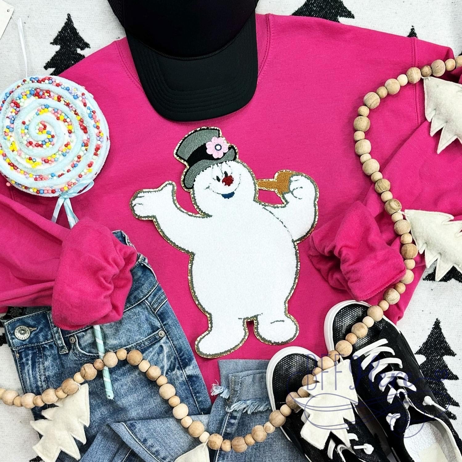Chilly Charm: Frosty Chenille Patch Snuggle Sweatshirt / Choice of Color - BFF Here