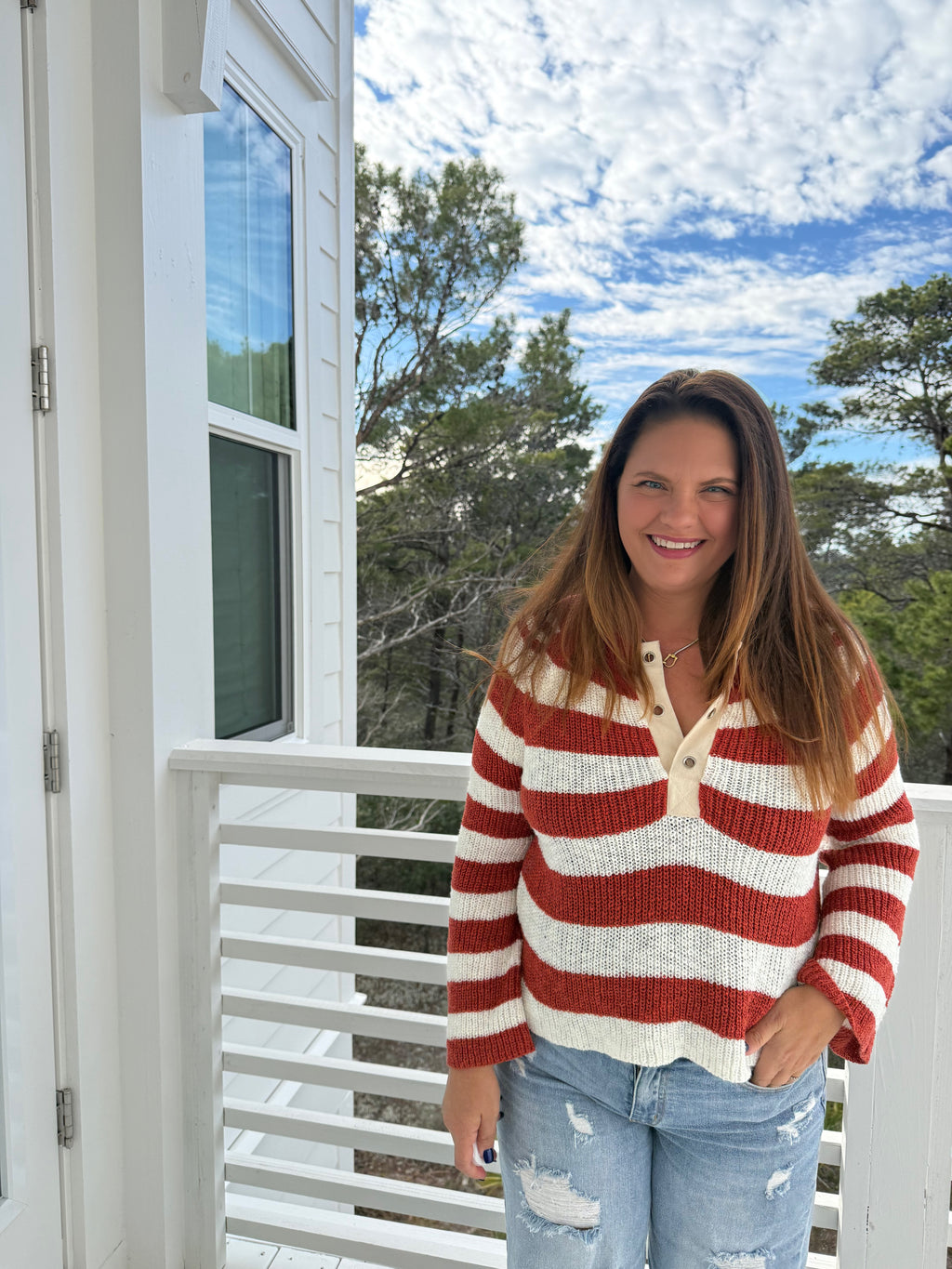 Relaxed Fit Henley Neck Striped Knit Top by Sew In Love (Ships 2-3 weeks) - BFF Here