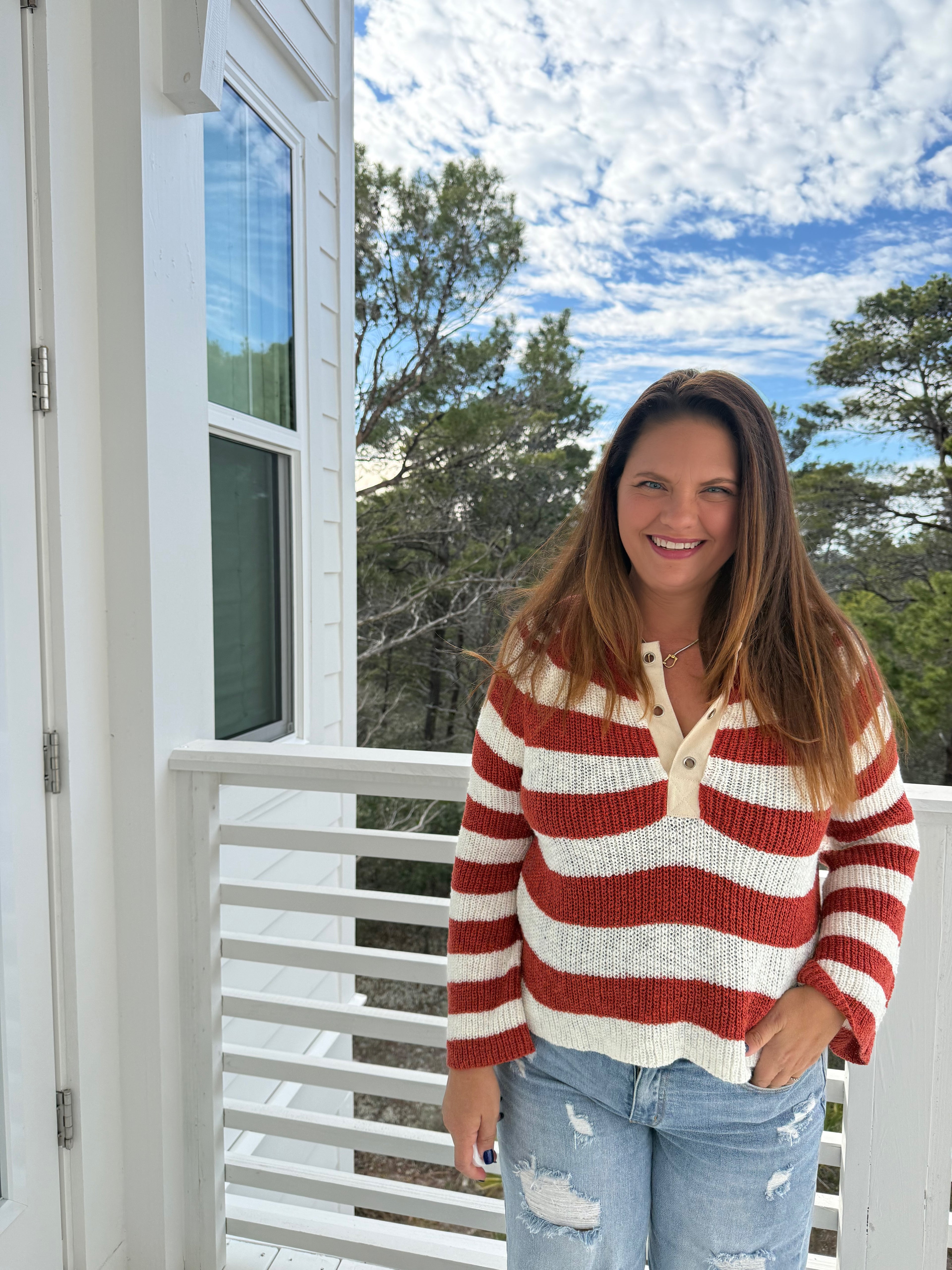 Relaxed Fit Henley Neck Striped Knit Top by Sew In Love (Ships 2-3 weeks) - BFF Here