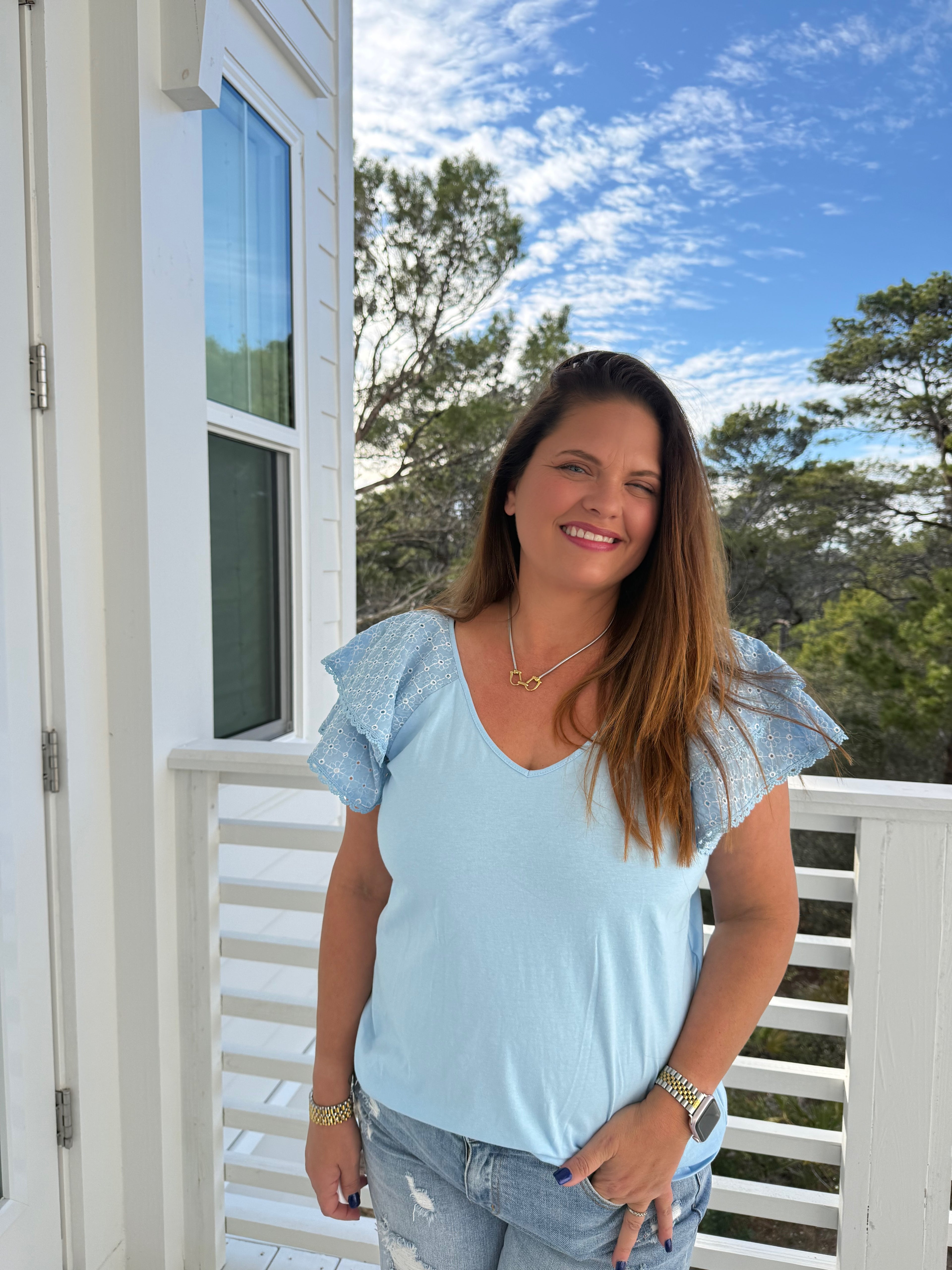 Double Ruffle Sleeve W/ Embroidery Detail Top by Sew In Love (Ships 2-3 weeks) - BFF Here