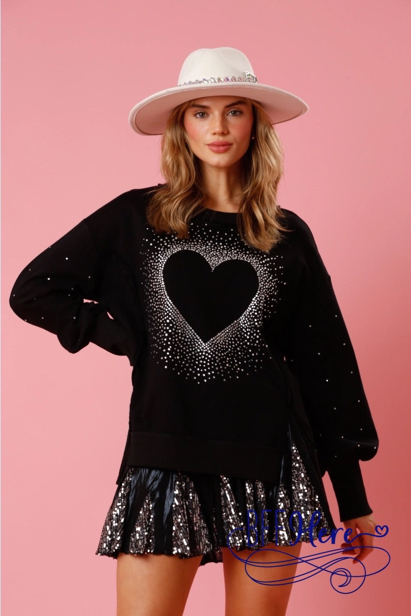 Sparkle & Shine: Rhinestone Heart Pullover - BFF Here