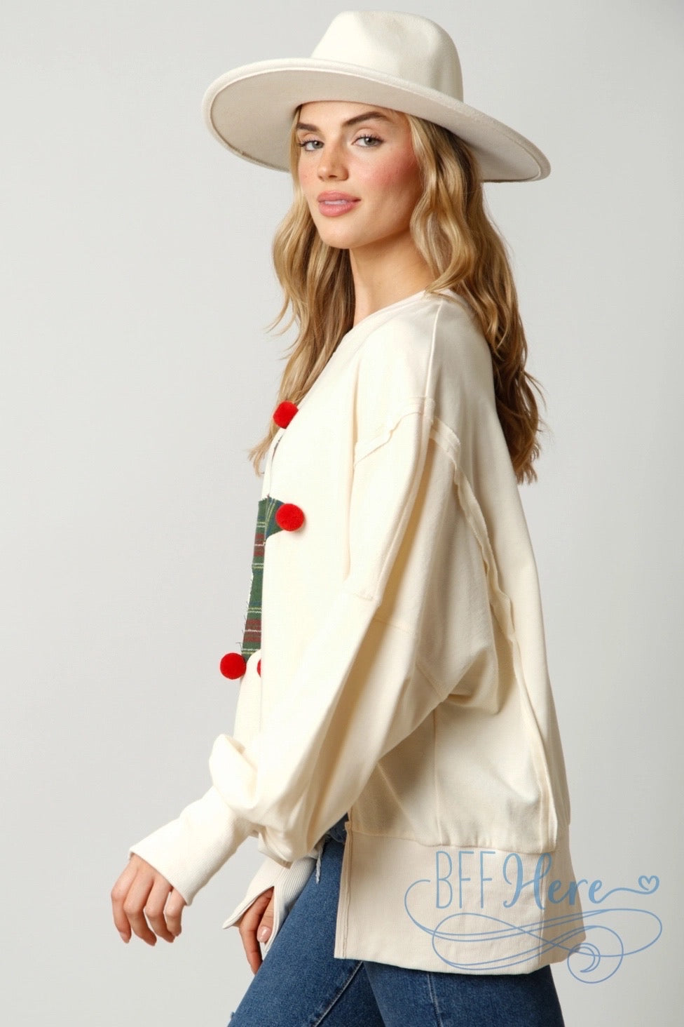 Whimsical Star Plaid Pom Pom Sweatshirt - BFF Here