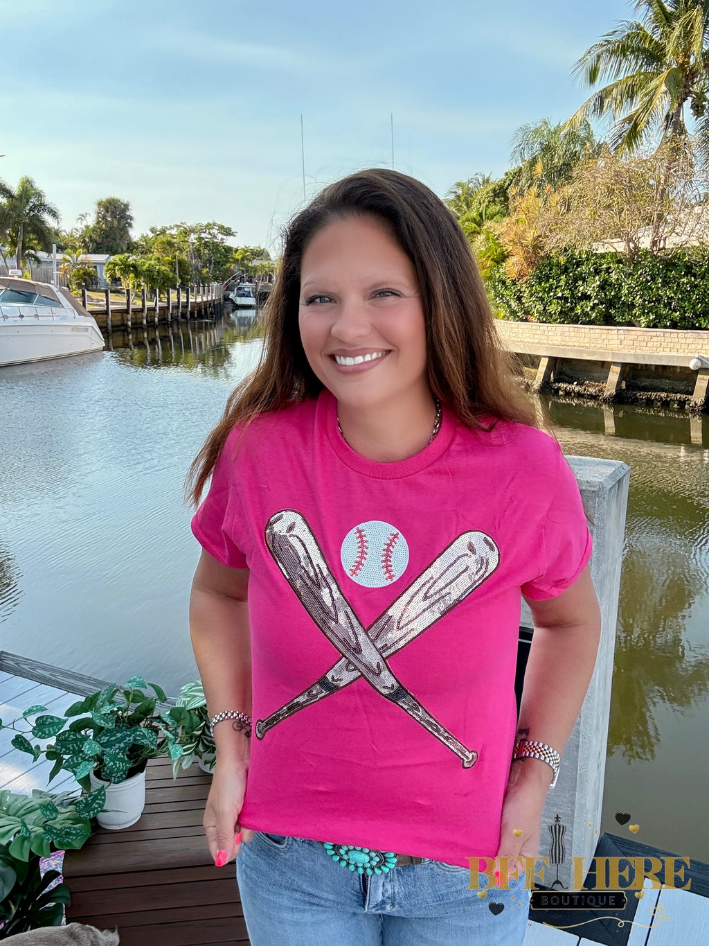 Diamonds and Dugouts Sequin Bats and Baseball Patch Tee - BFF Here
