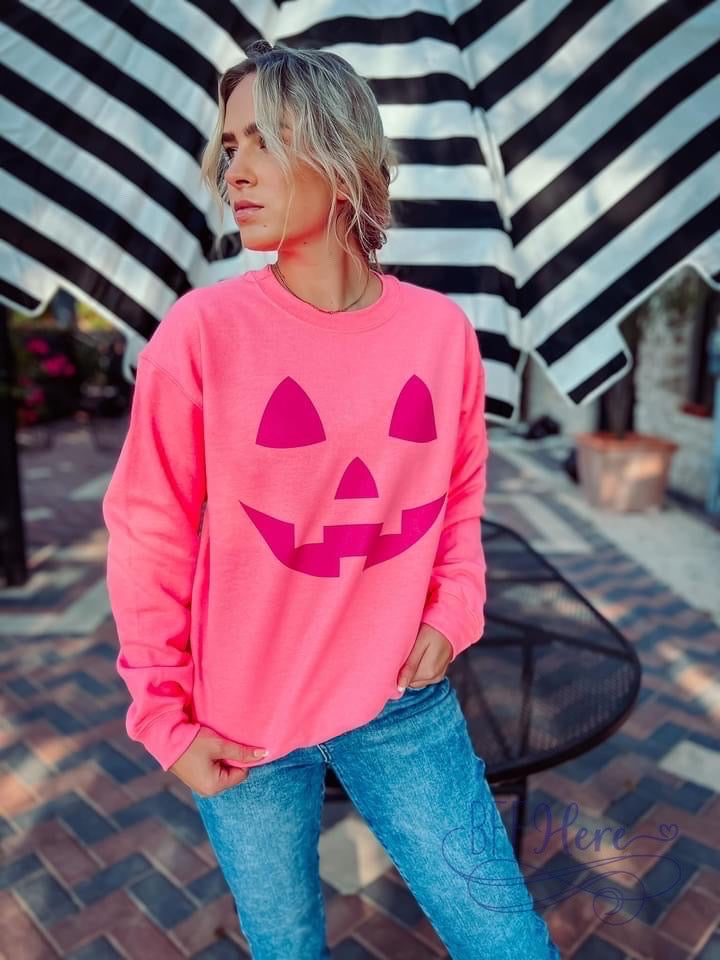 Spooktacular Comfort: The Halloween Pink-O-Lantern Fleece Sweatshirt - BFF Here