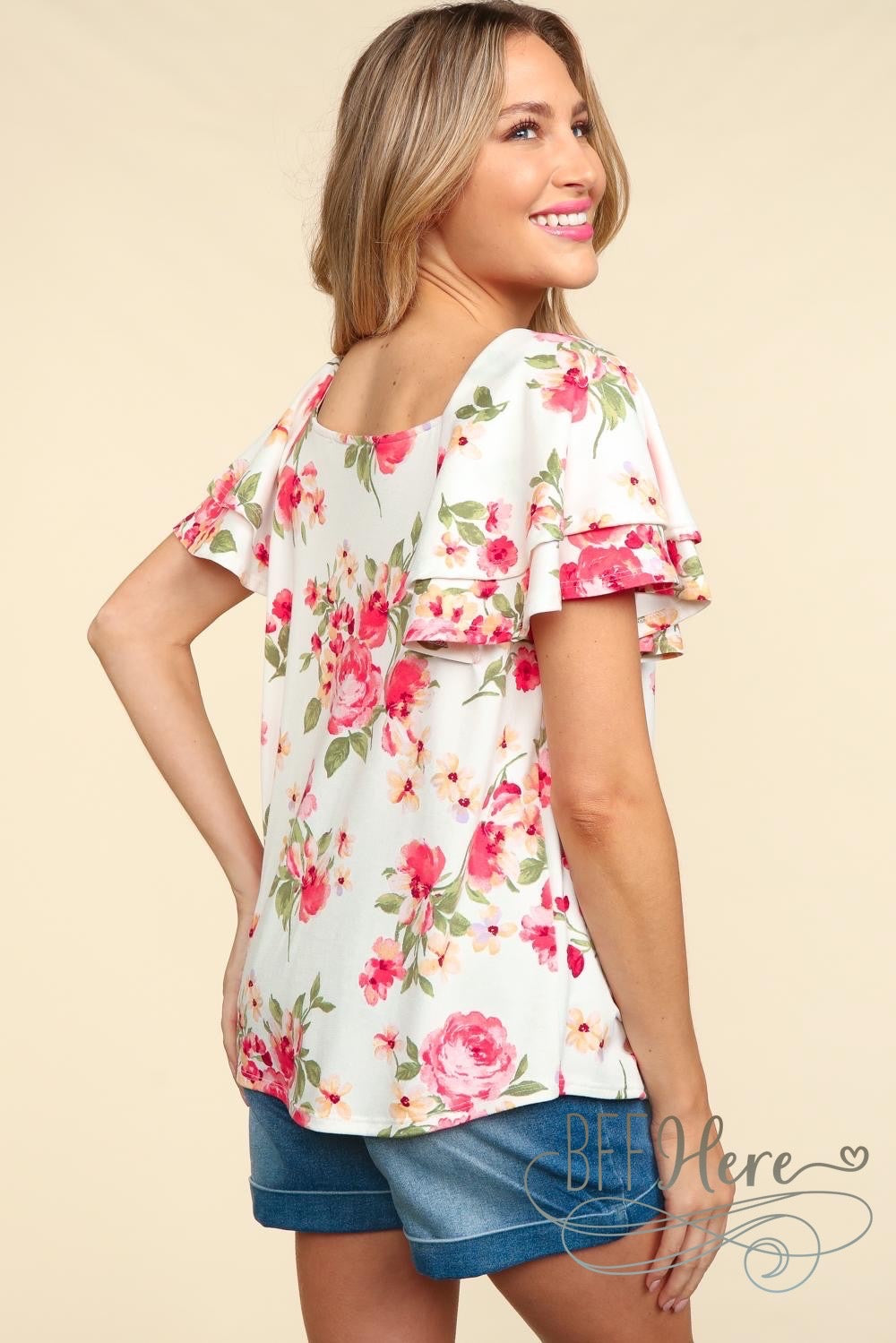 PREORDER: Rose Garden Whisper: Floral Draped Flutter Top (Ships End of May) - BFF Here