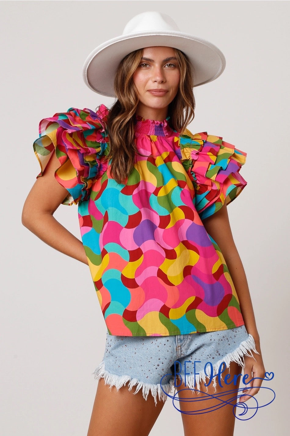 Ruffle Cascade: Quintuple-Layer Sleeve Top - BFF Here