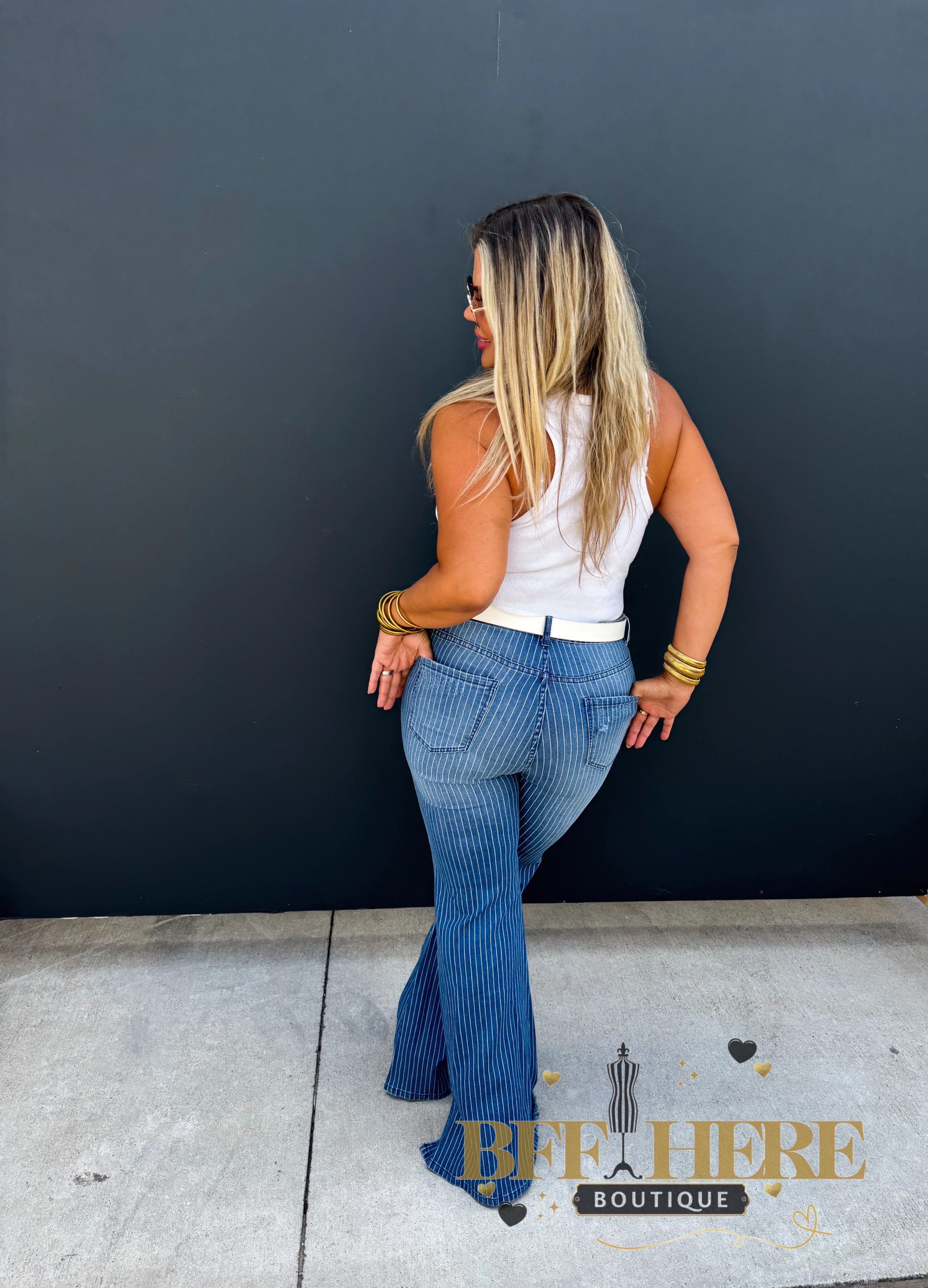 Take Sides Pin Stripe Jeans by Blakeley - BFF Here