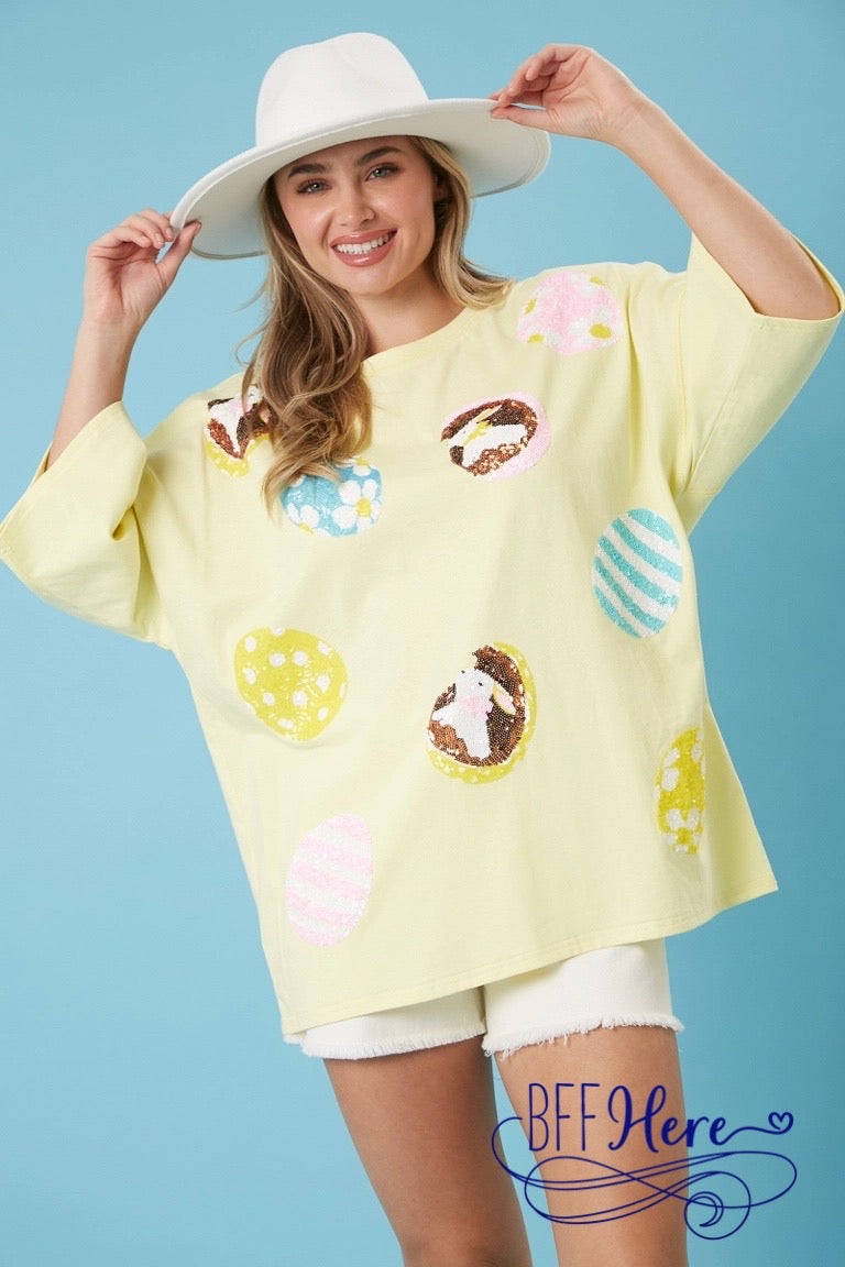 Sparkle & Hop: Sequin-Adorned Easter Tee - BFF Here