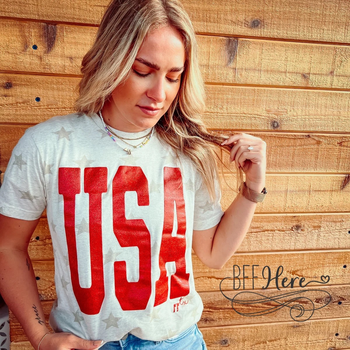 Shine Bright: Glitter USA Tee - BFF Here