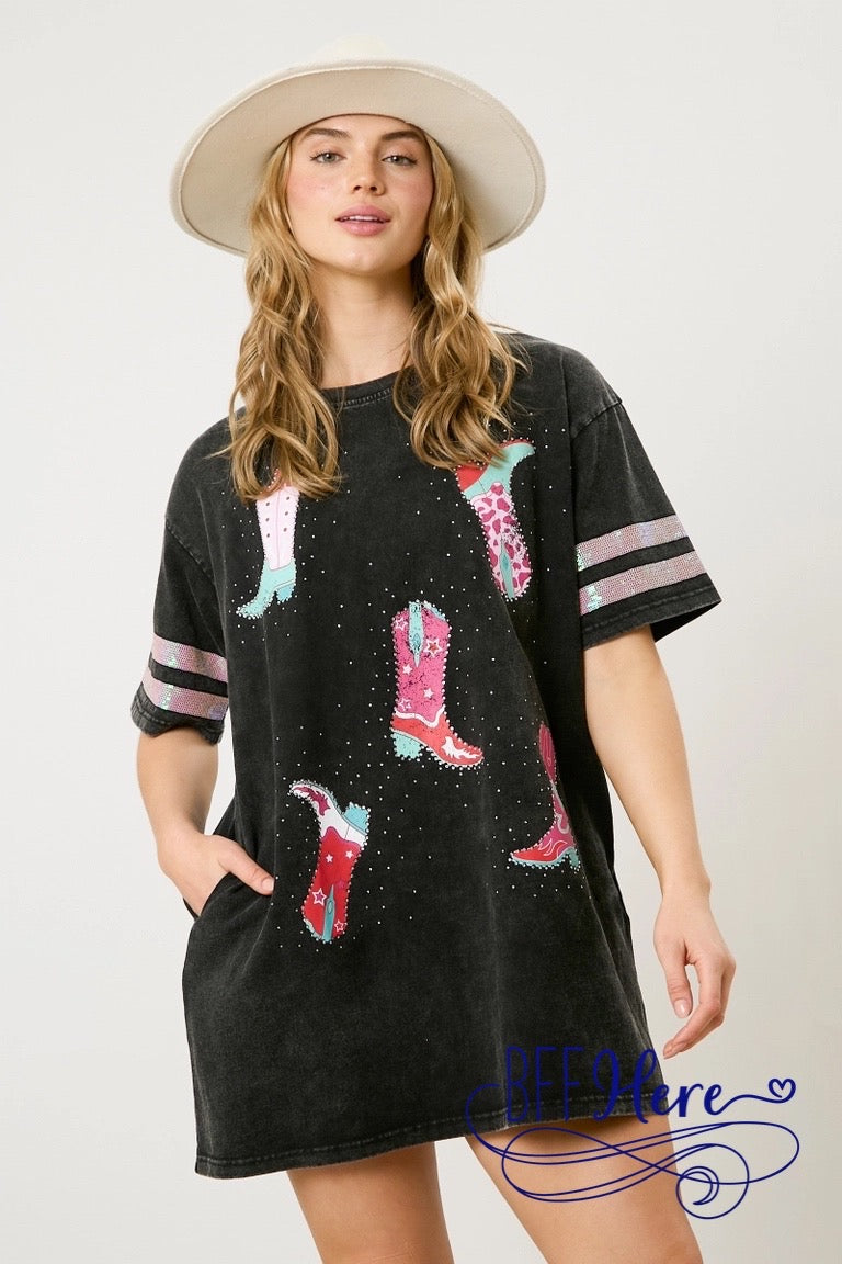 PREORDER: Boot Scootin' Beauty: Cowboy Boots T-Shirt Dress (Ships Beginning of February) - BFF Here