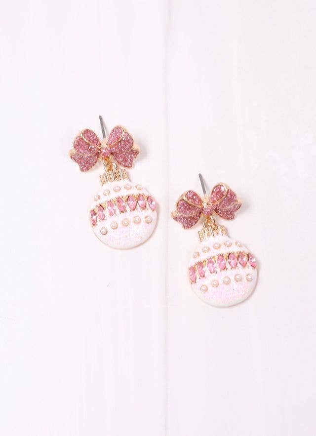 Glittery Bow Ornament Earring PINK - BFF Here