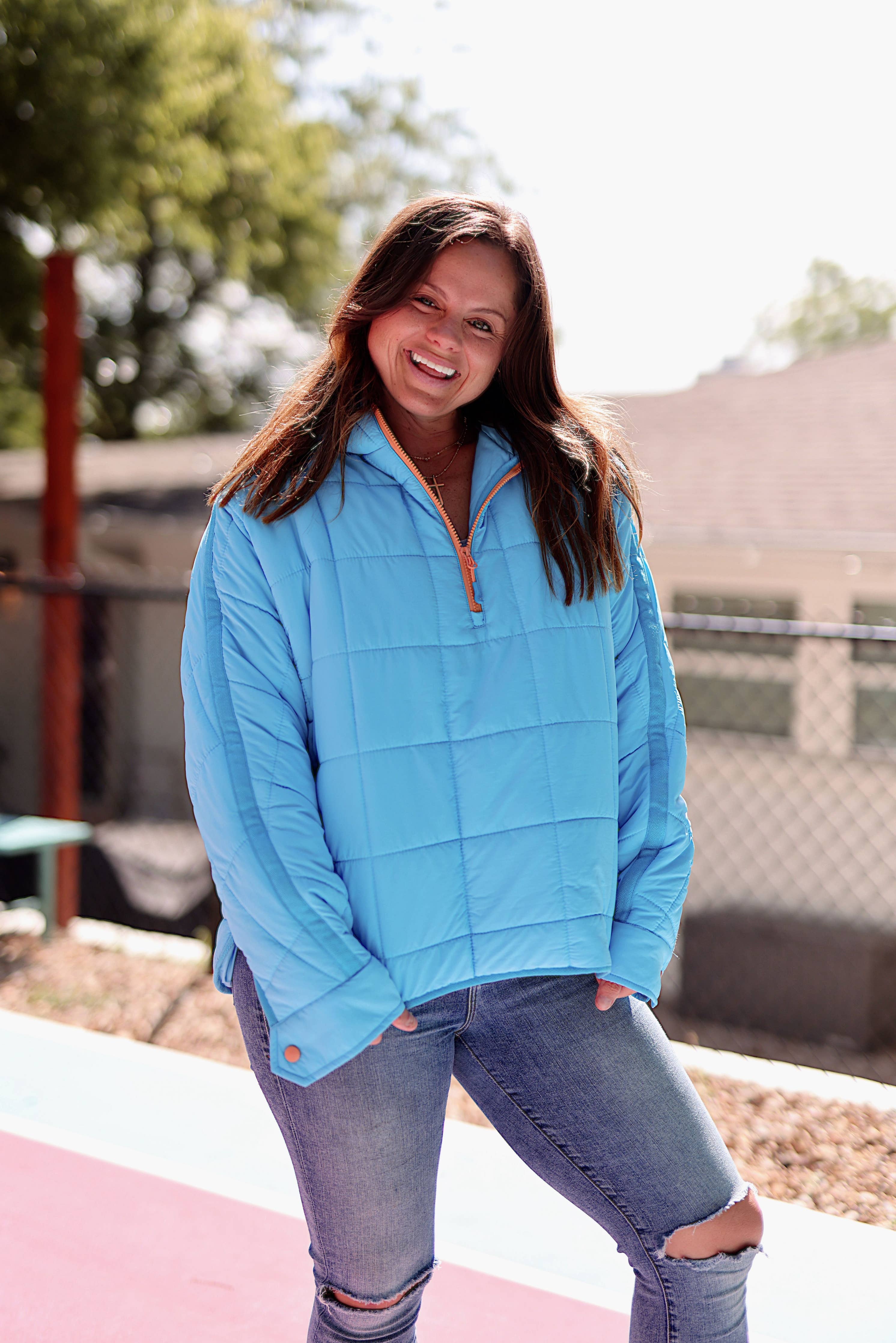 On Cloud Nine Puffer Hoodie / Cobalt/Coral by Jadelynn Brooke - BFF Here