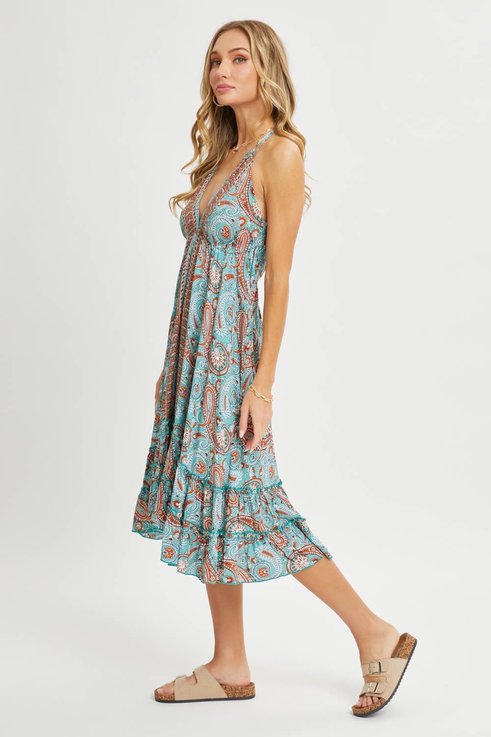 Paisley Paradise Halter Neck Ruffle Dress - BFF Here