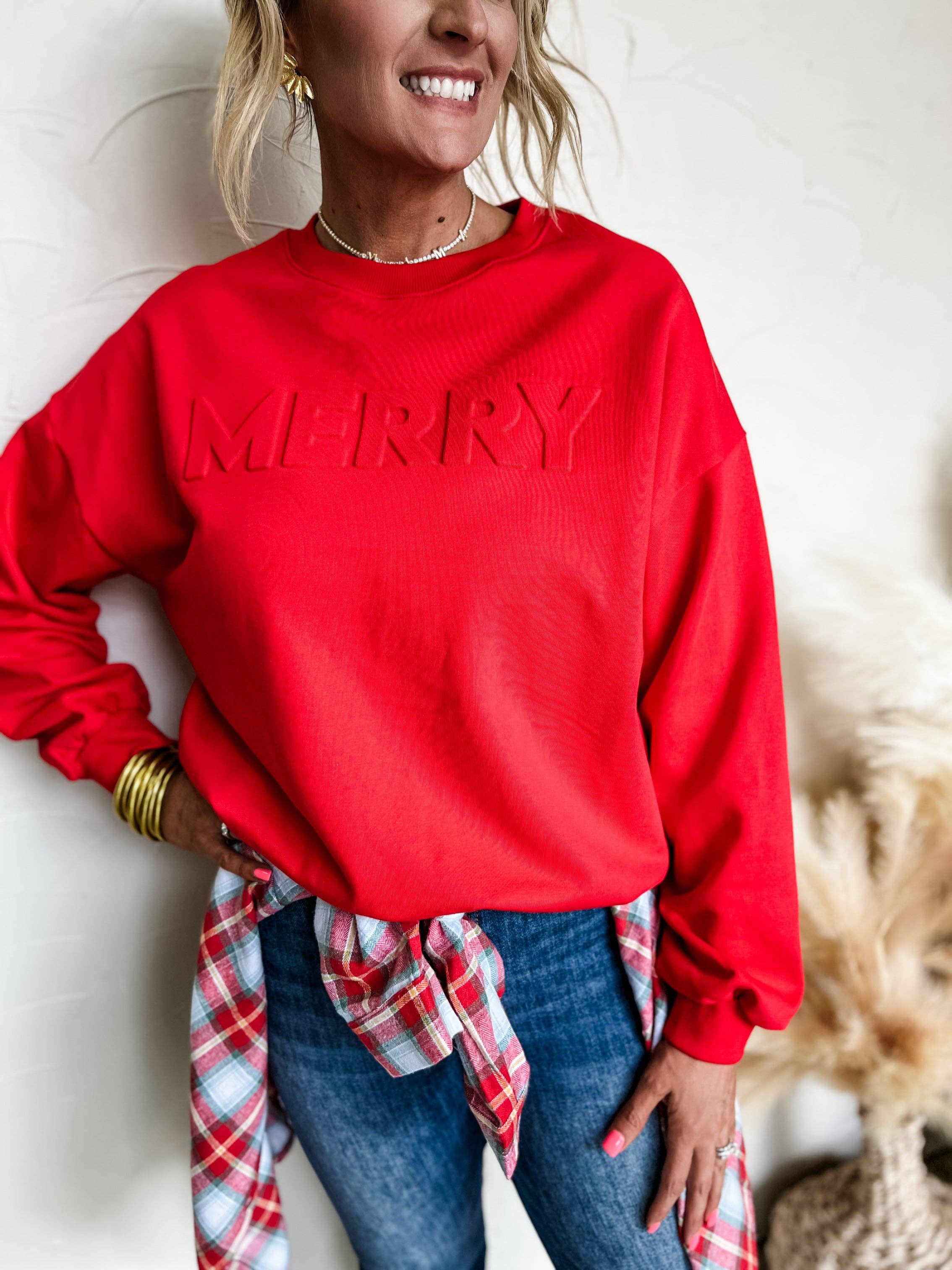 Merry Embossed Sweatshirt - BFF Here