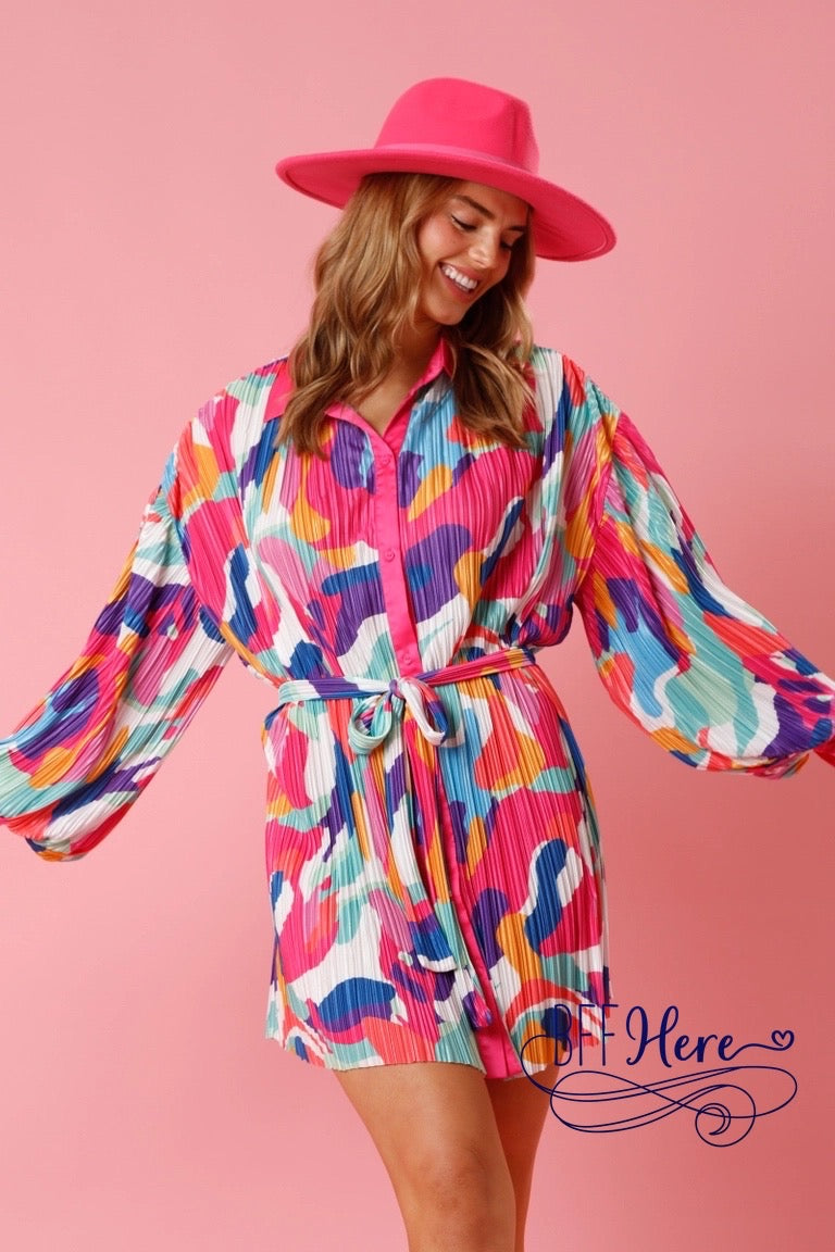 PREORDER: Swirl into Style: Playful Brushstroke Mini Dress for the Bold and Beautiful (Ships end of December) - BFF Here