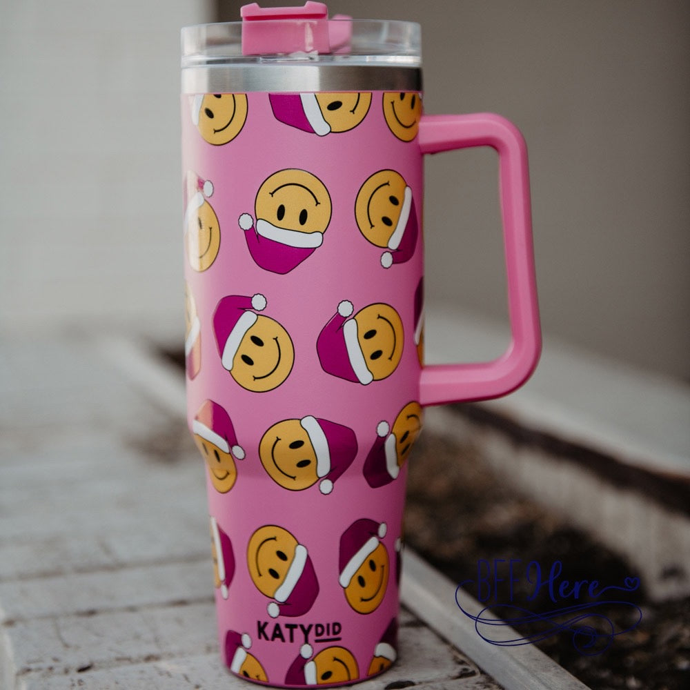 Jolly Jingles: Happy Face Santa Hats Tumbler - BFF Here