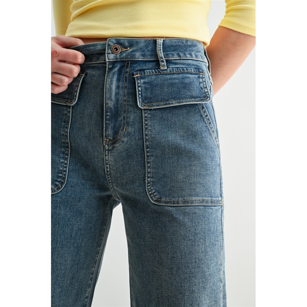 High Rise Patch Pocket Wide Leg Ankle / Tint Elephant by Mica Denim (ARRAY) — Ships 2-3 weeks - BFF Here