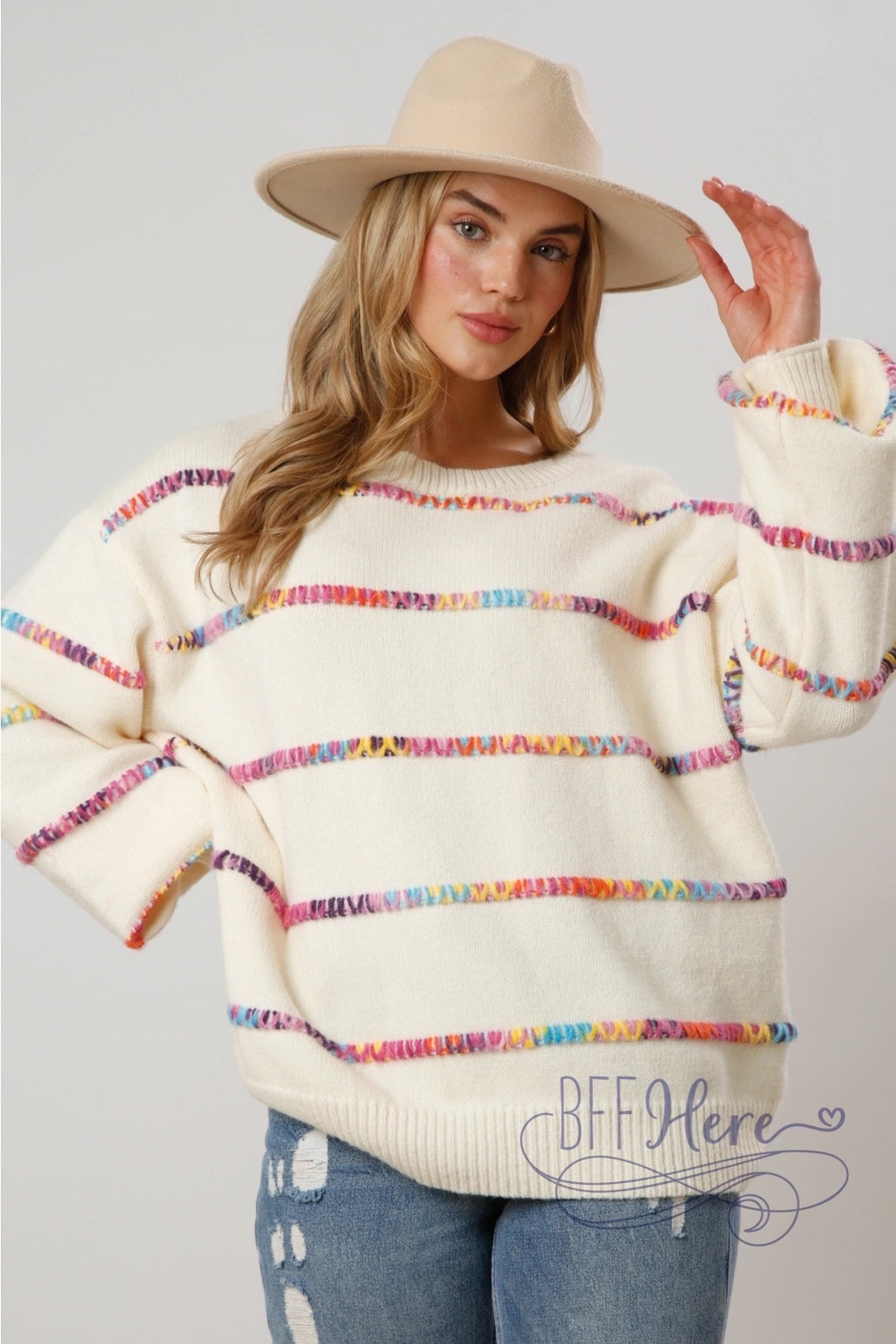 PREORDER: Spectrum of Style: Rainbow Stitch Stripe Sweater (Ships Beginning of November) - BFF Here