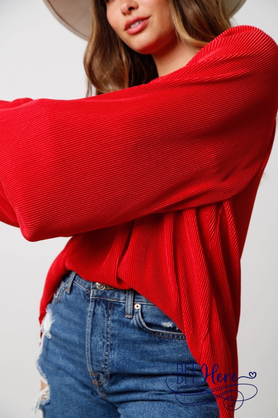 Scarlet Elegance: Back Keyhole Closure Red Blouse - BFF Here