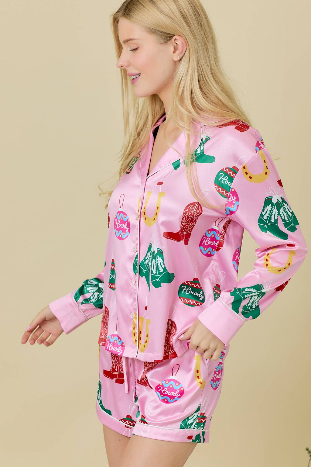 Western Holiday Satin Pajama Top - BFF Here