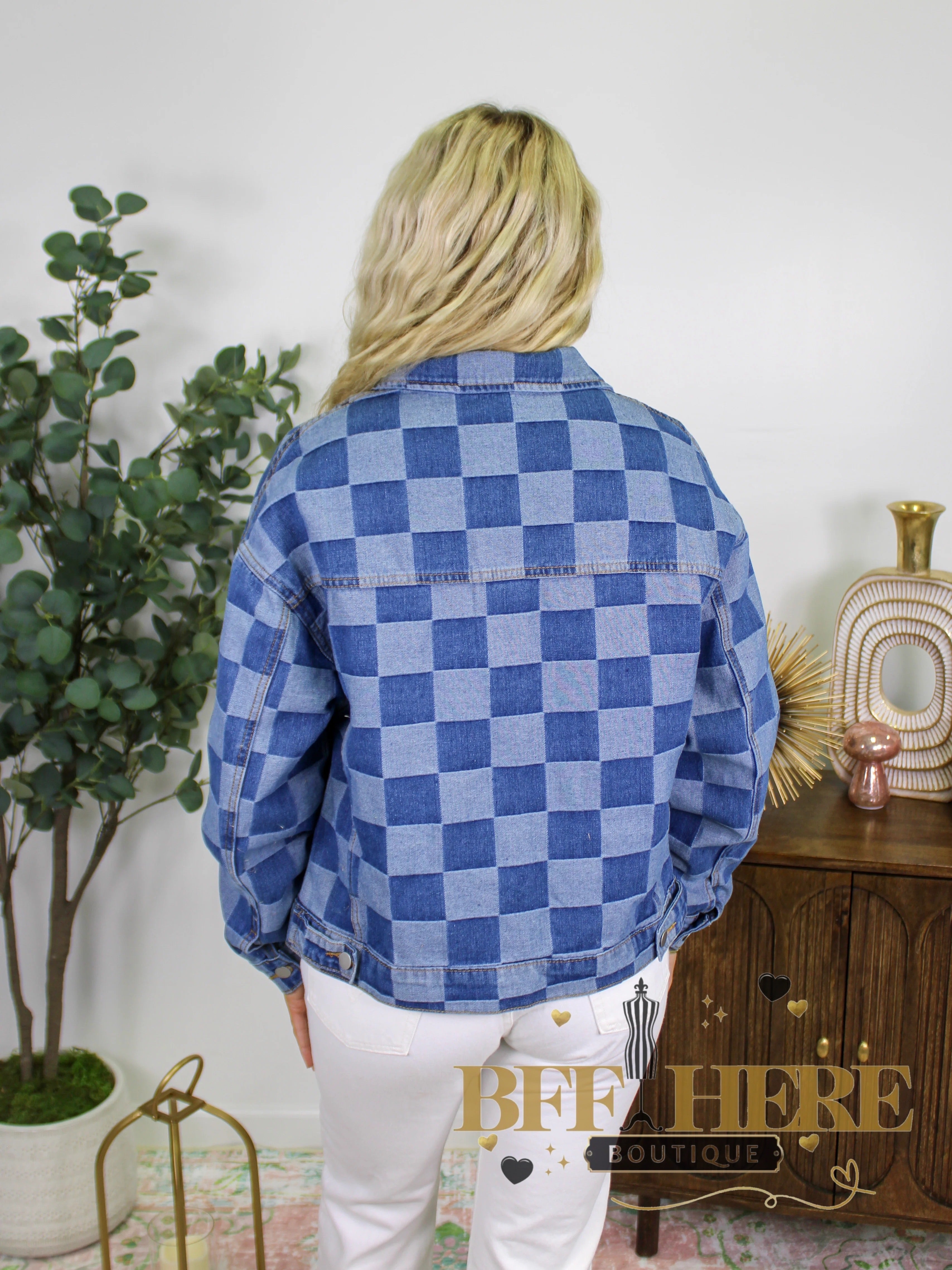 Street Style Checkered Denim Jacket - BFF Here