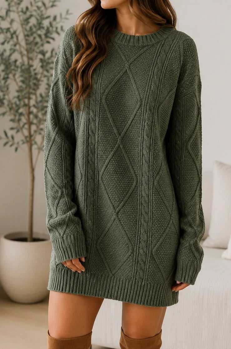 PREORDER: Cozy Comfort Cable Knit Sweater Dress (ETA: August)