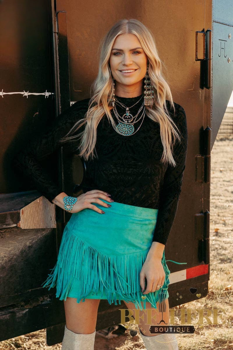 Fort Worth Fringe Skirt by Sterling Kreek / Turquoise - BFF Here