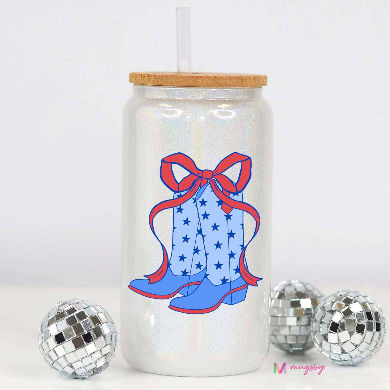 PREORDER: Boots & Bling: American Cowboy Glitter Glass Cup (Ships Beginning of April) - BFF Here