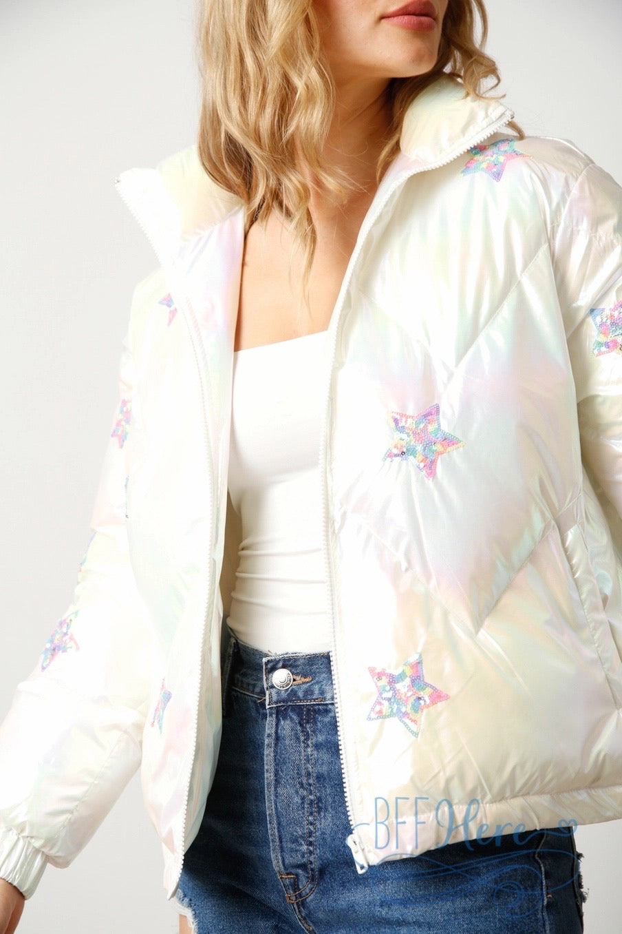 Twinkling Galaxy Sequin Star Puffer Jacket / Choice of Color - BFF Here