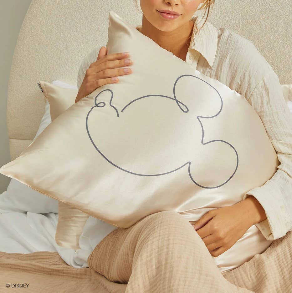 Kitsch & Mickey and Minnie Satin Pillowcase / Mr. Mouse — Cream - BFF Here