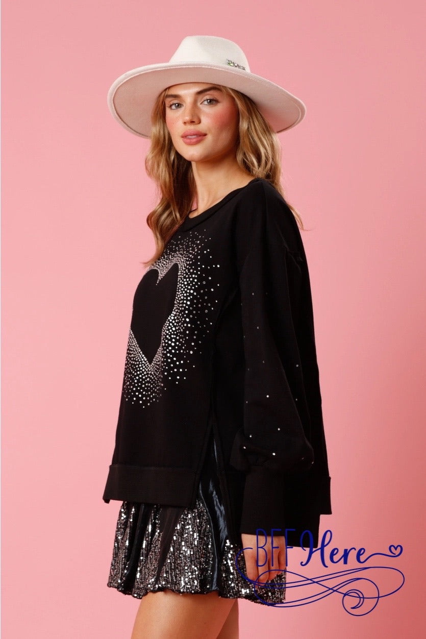 Sparkle & Shine: Rhinestone Heart Pullover - BFF Here