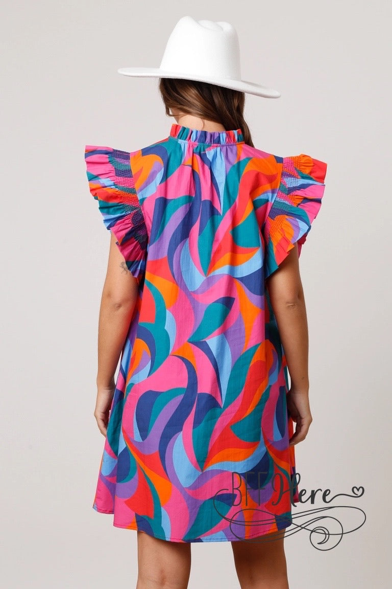 Geo-Chic: Poplin Geometric Print Dress Elegance - BFF Here