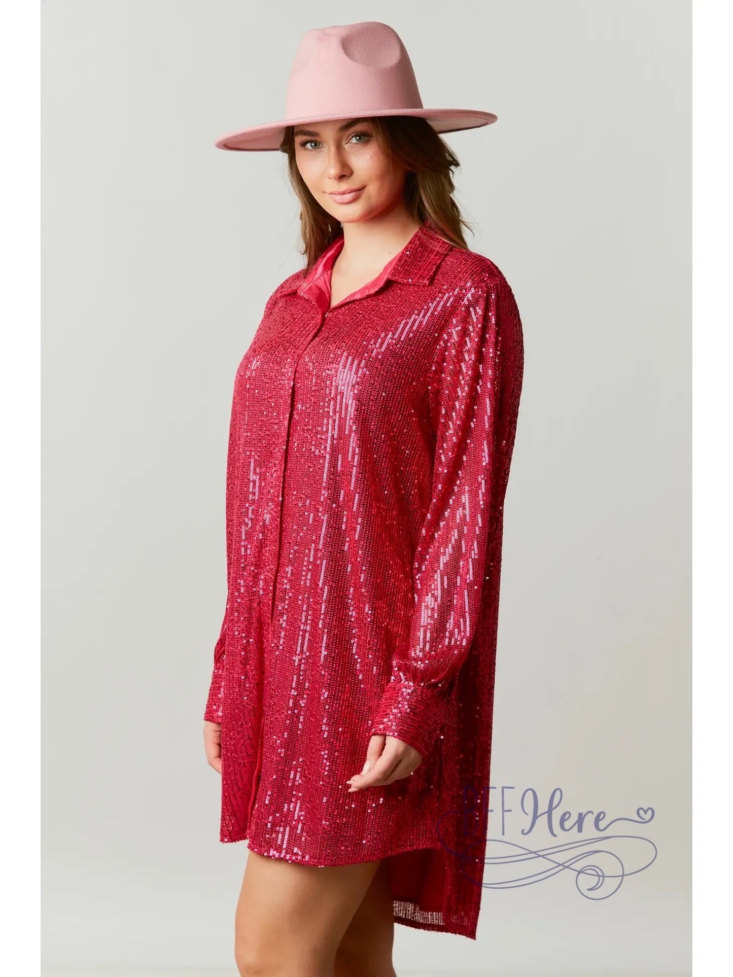 Shimmer & Shine: The Ultimate Sequin Shirt Dress for Showstopping Elegance / Choice of Color - BFF Here