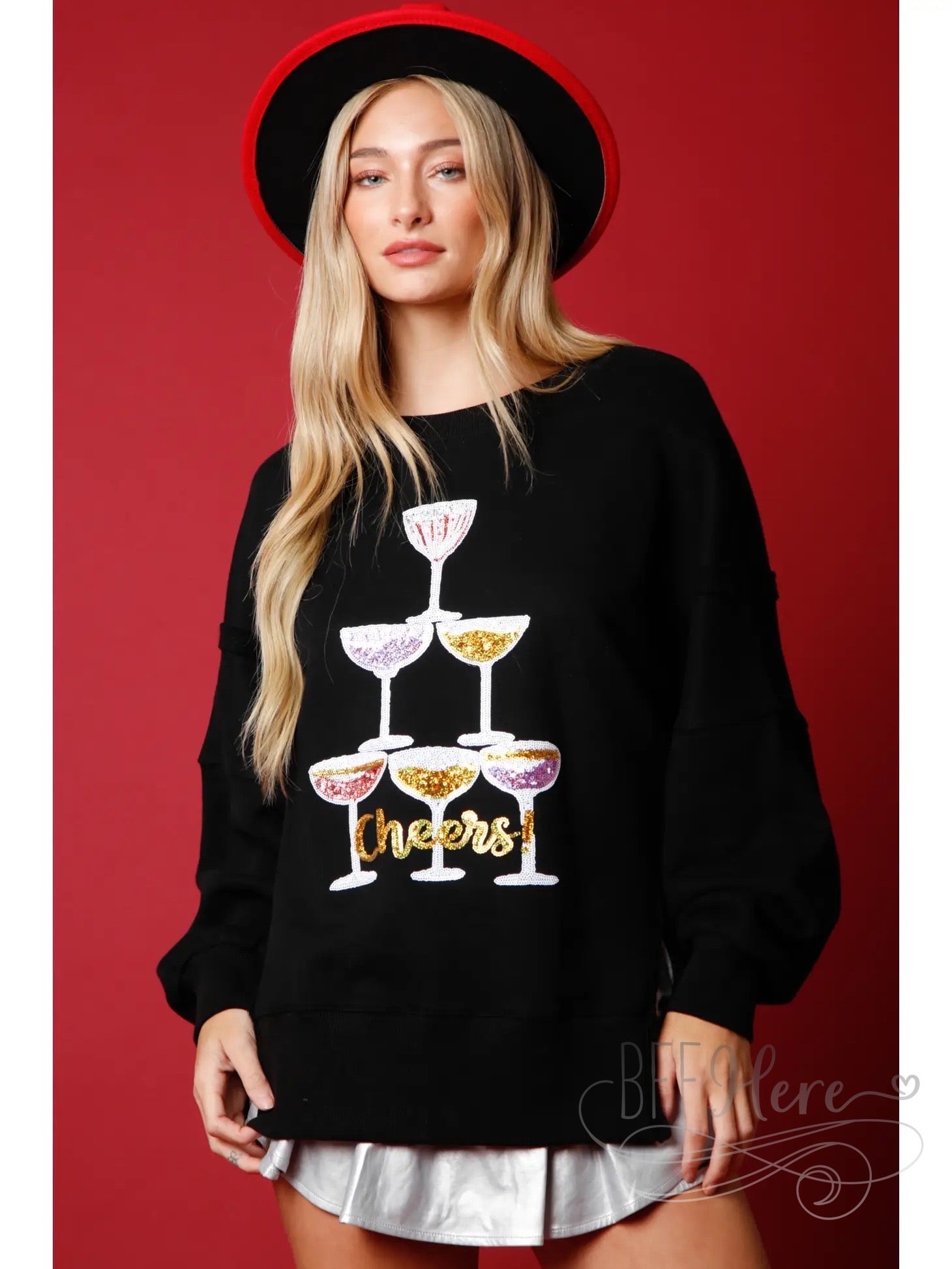 Joyful Toast: Cheers to the Holidays Christmas Sweatshirt - BFF Here