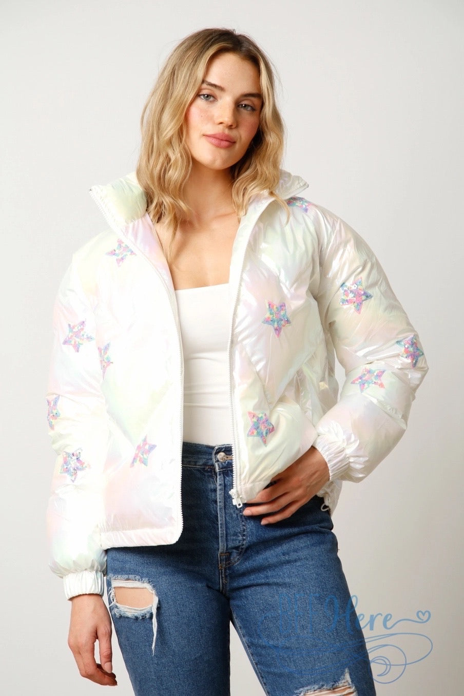 Twinkling Galaxy Sequin Star Puffer Jacket / Choice of Color - BFF Here