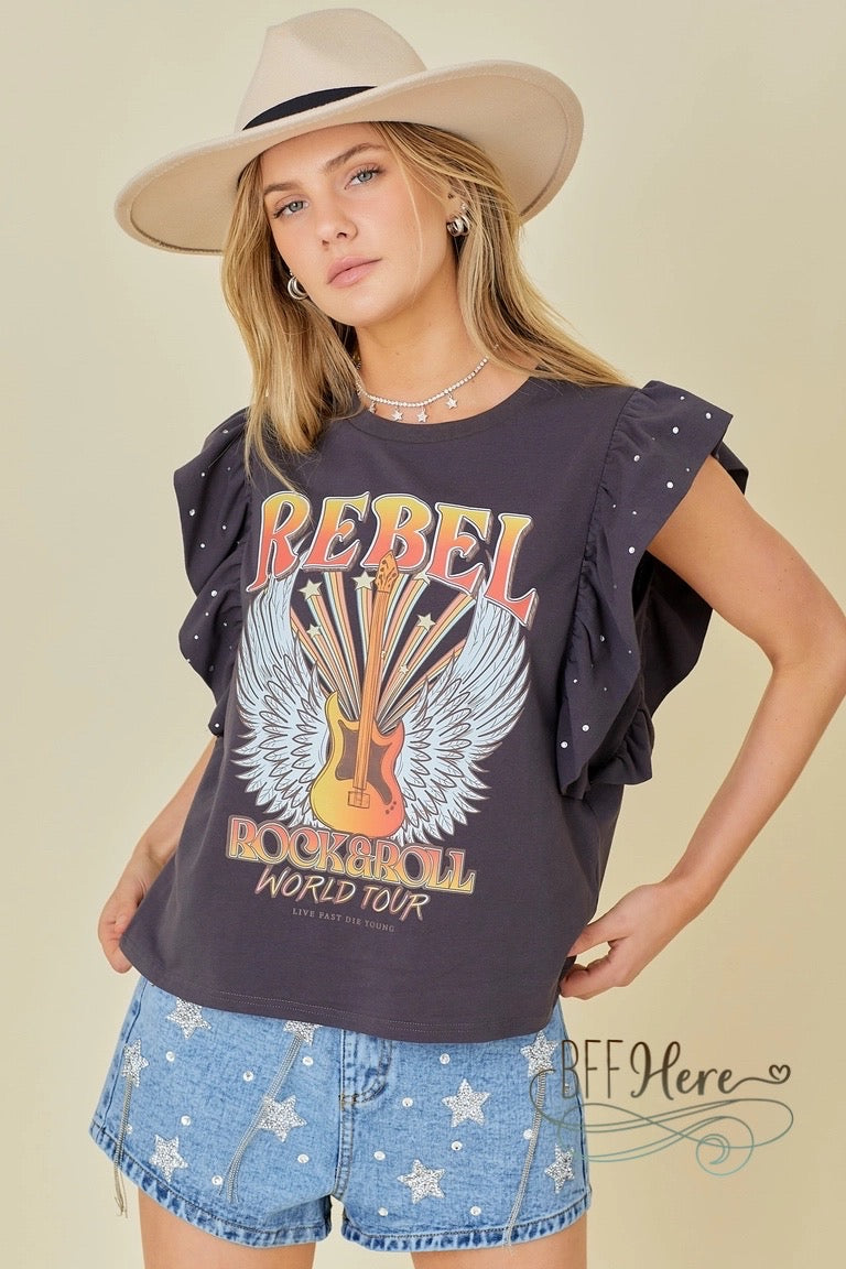 Rebel Rock & Roll World Tour Ruffle Sleeve T-Shirt - BFF Here