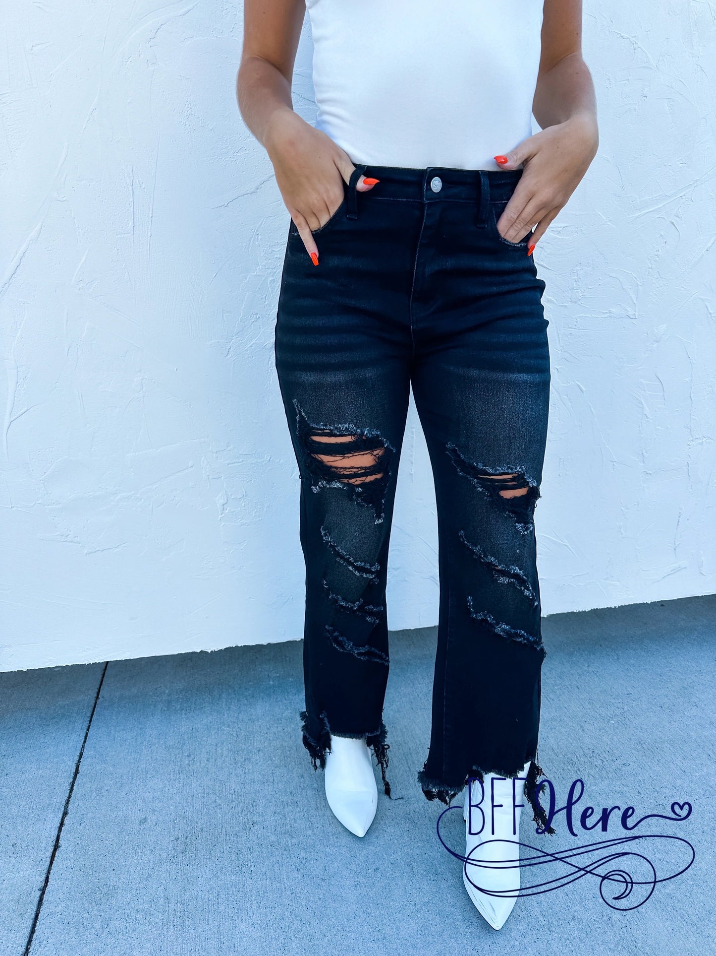 PREORDER: Black Urban Distressed Crop Jeans by Blakeley (Ships Middle of January ) - BFF Here