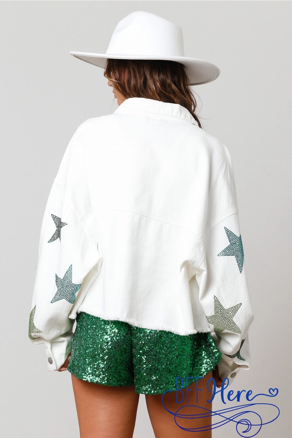 Starlight Shine: Rhinestone Stars Denim Crop Jacket - BFF Here