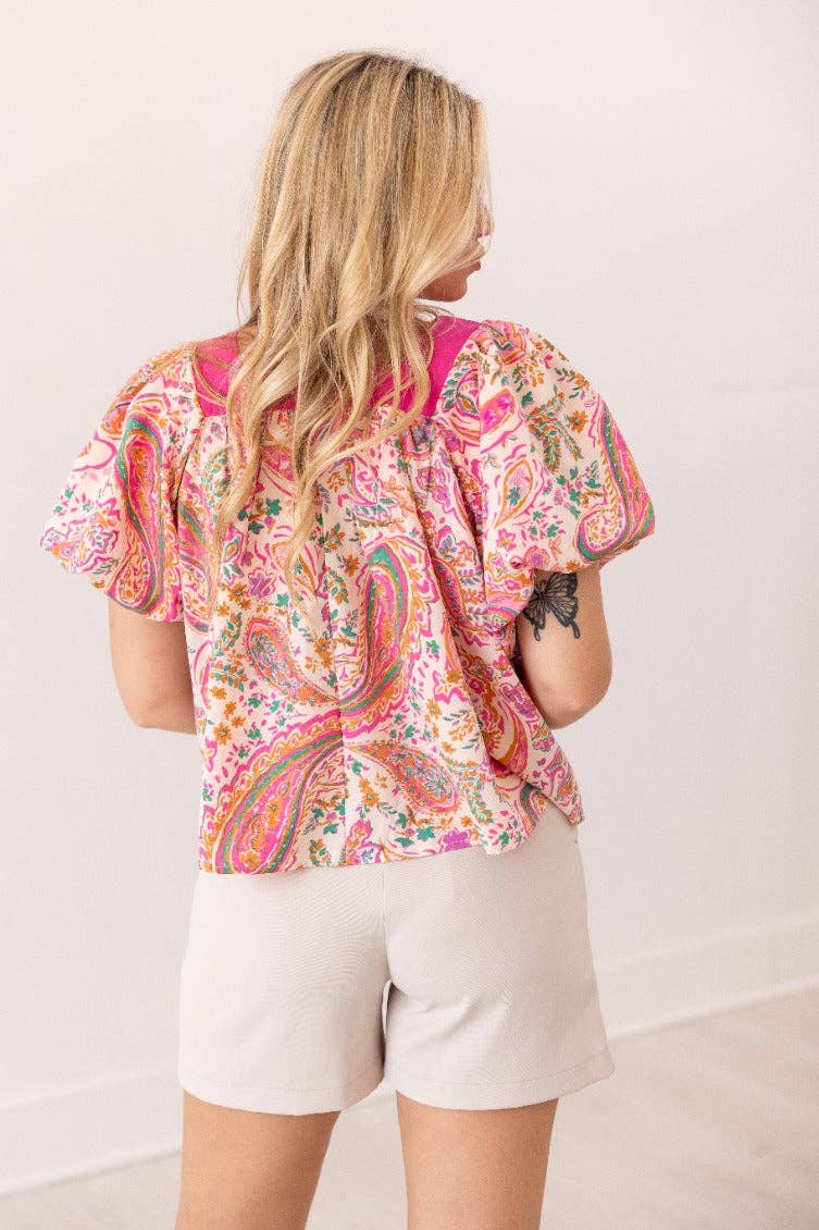 Pink Paisley Puff Sleeve Blouse by Grace & Emma - BFF Here