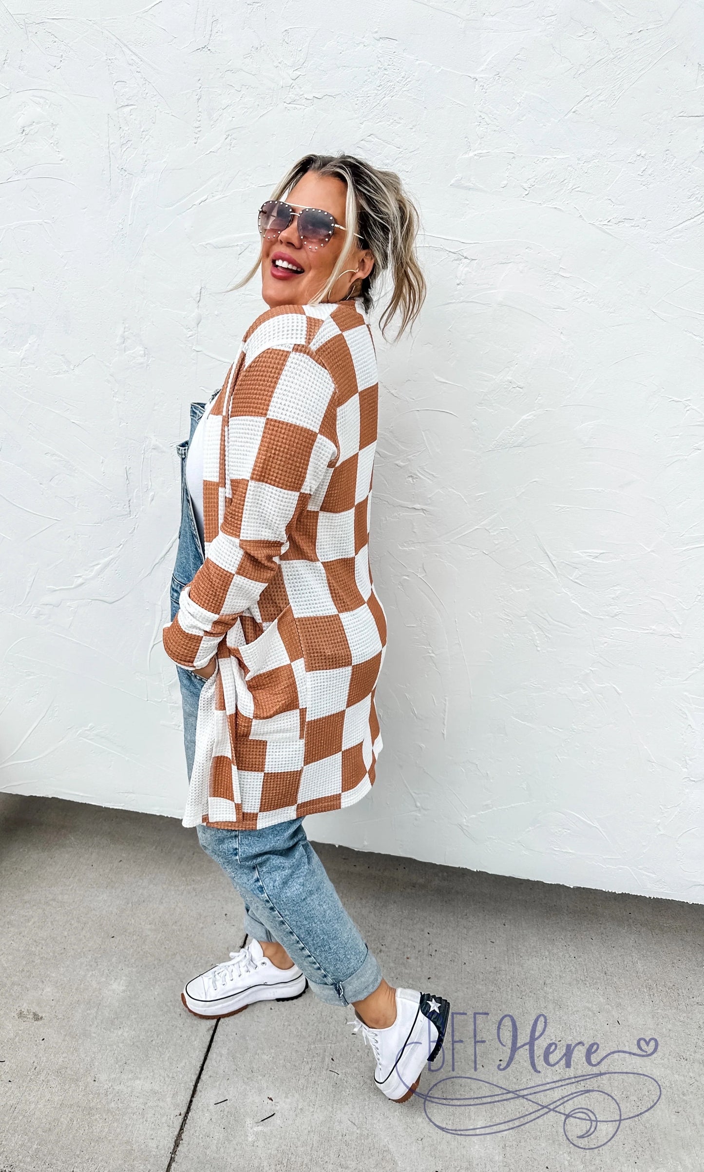 PREORDER— Lola Cardigan / Tan Checkered (Ships Middle of December) - BFF Here