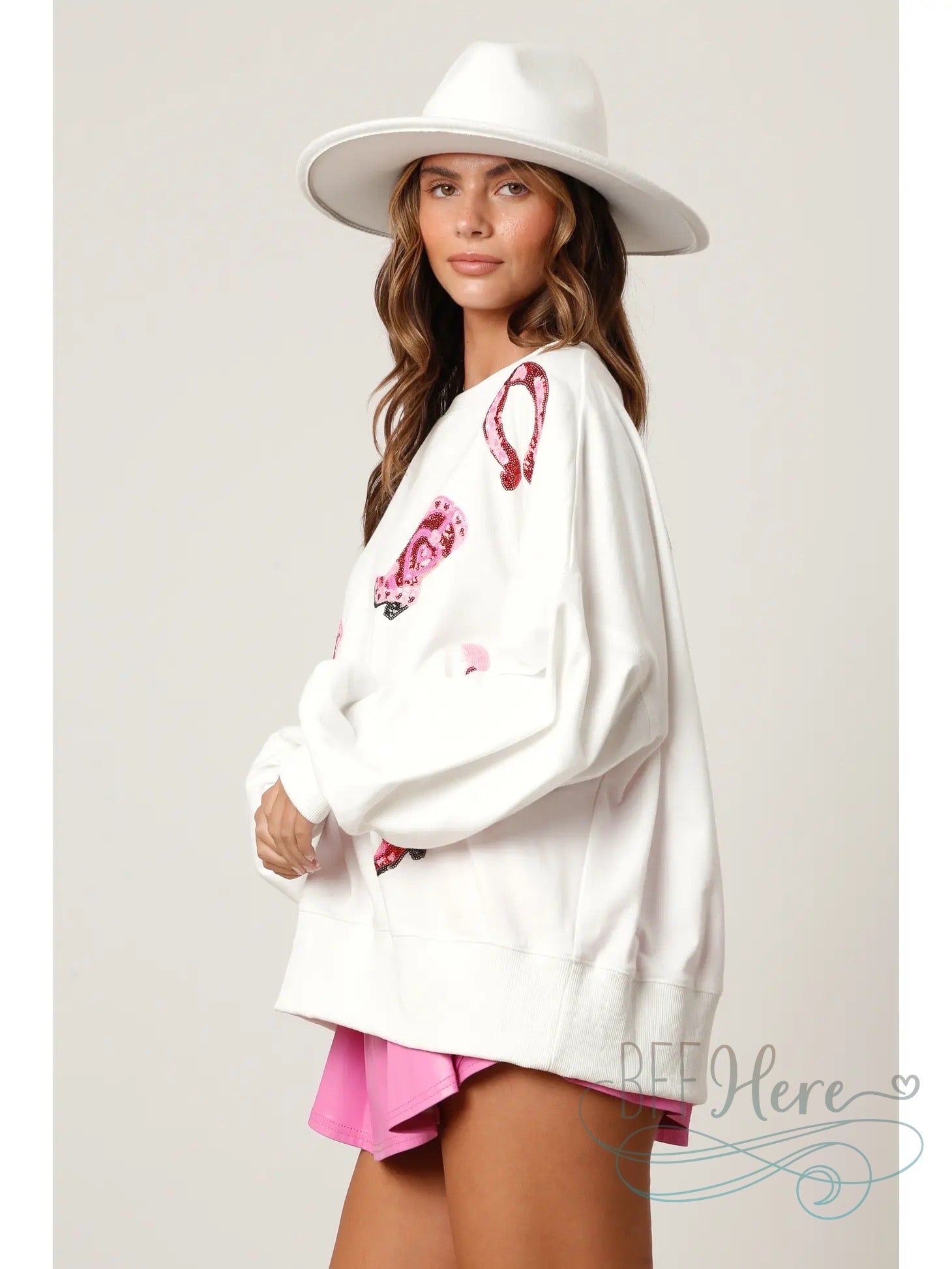 Glamour on the Range: Sequin-Adorned Boots and Horseshoes Sweatshirt - BFF Here