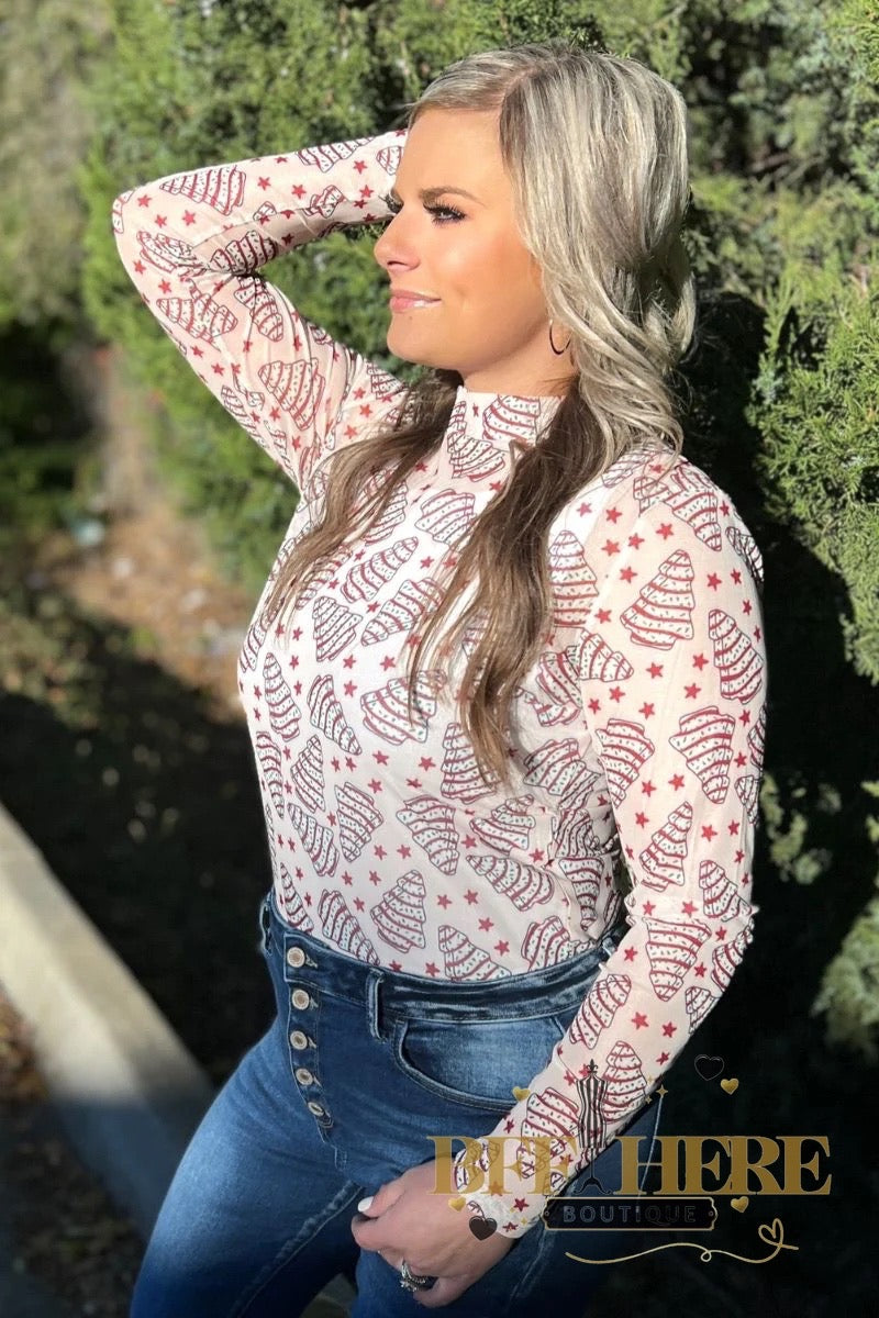 Snowflake and Tree Cakes Mesh Top by Sterling Kreek - BFF Here
