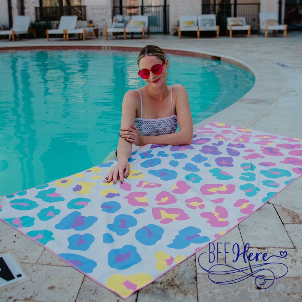 Rainbow Roar: Quick-Dry Leopard Beach Towel by Katydid - BFF Here