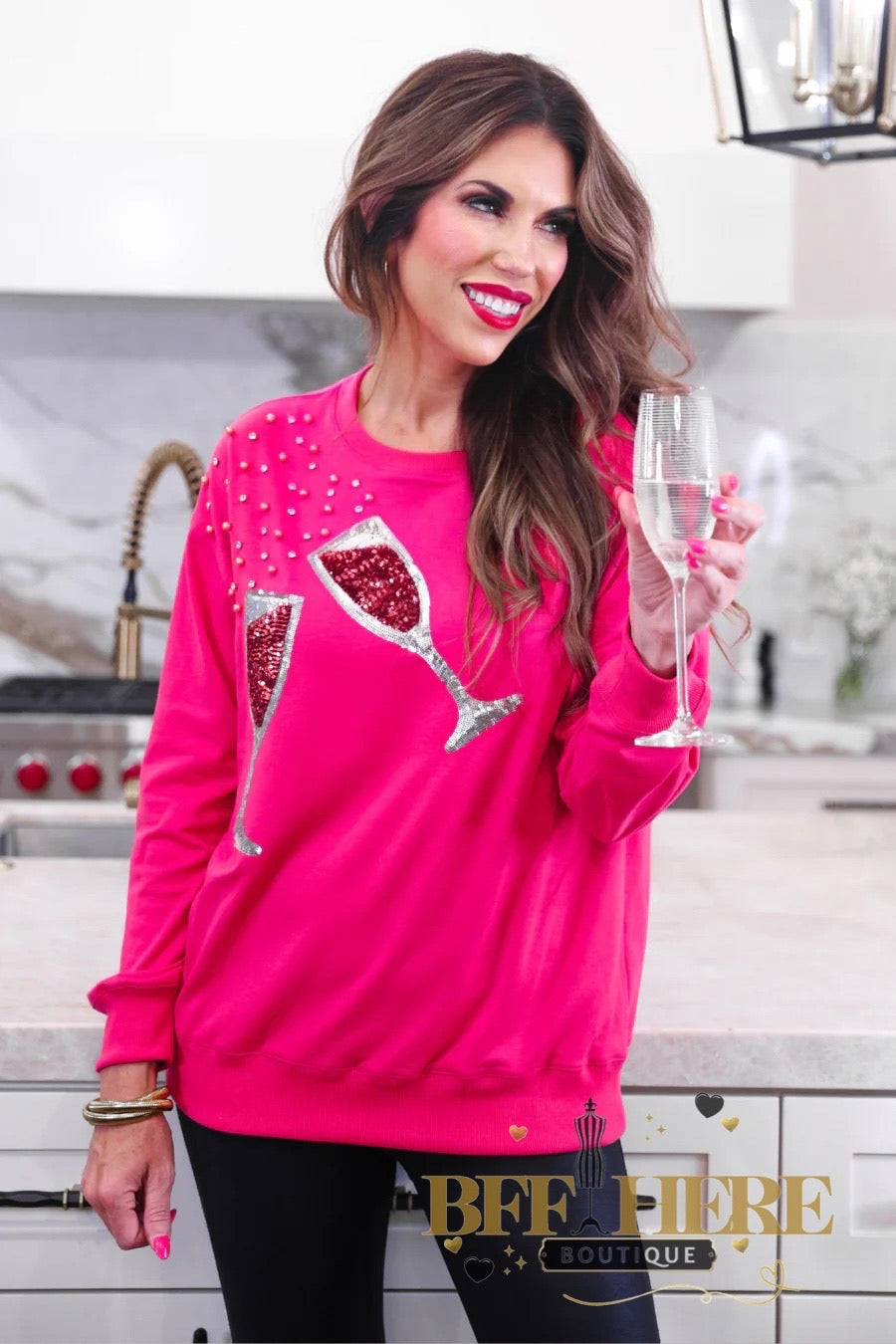 PREORDER: Pop The Champagne Sequin Top by Jess Lea / Hot Pink (ETA beginning of December )