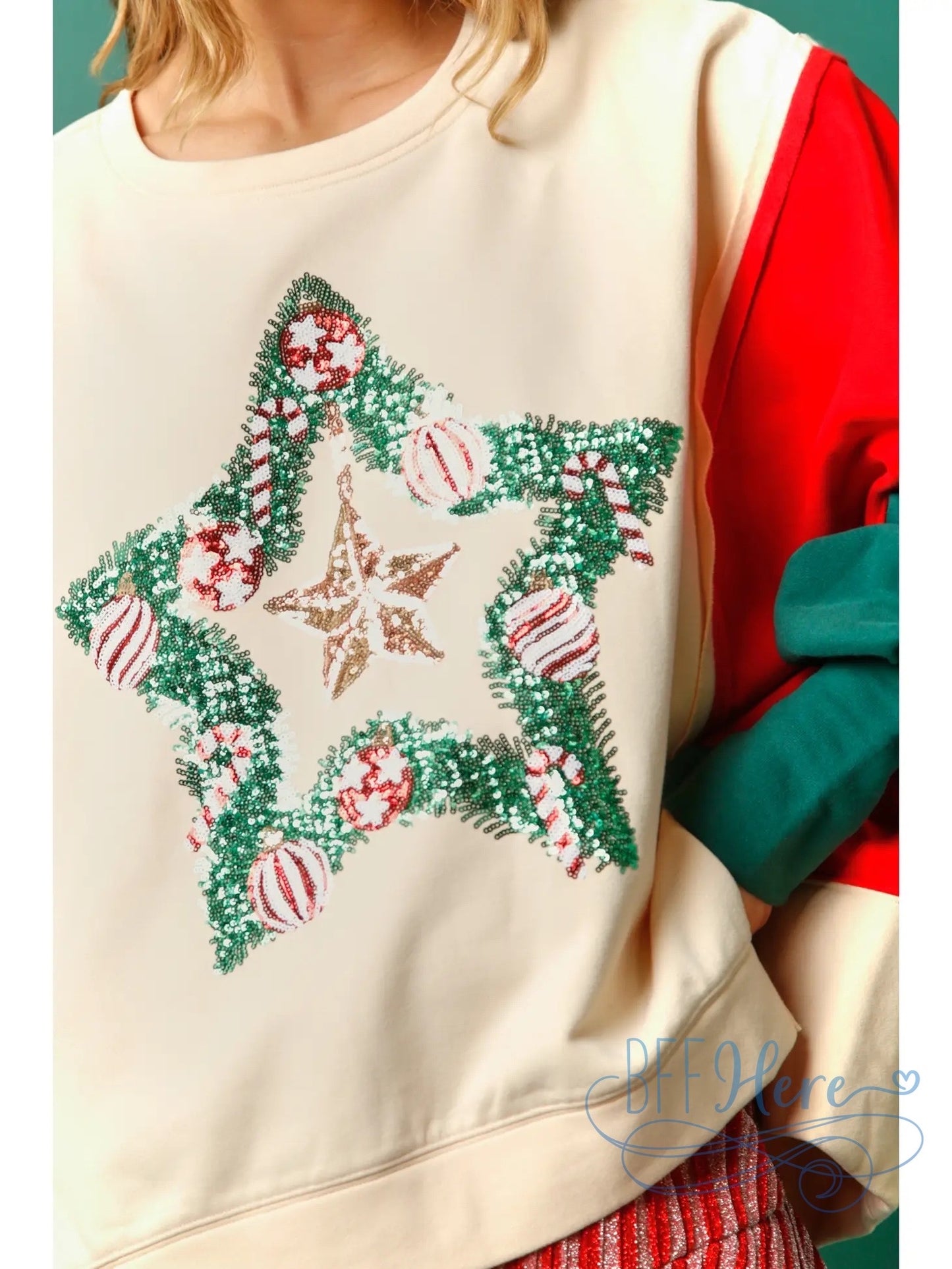 Festive Radiance Christmas Star Color Block Sweatshirt / Choice of Color (Black Ships Beginning of December) - BFF Here