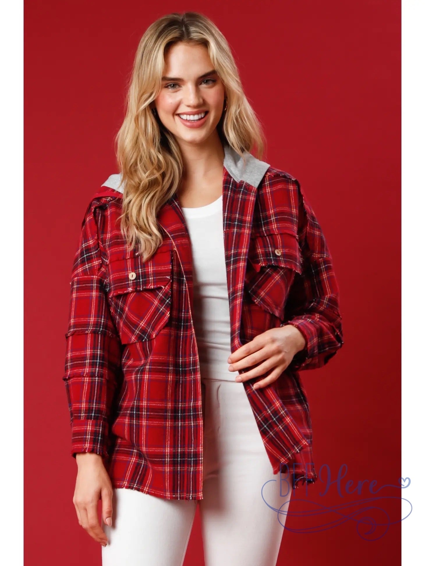 PREORDER: Rustic Glam Sequin Reindeer Plaid Flannel Shacket (Ships Beginning of November) - BFF Here