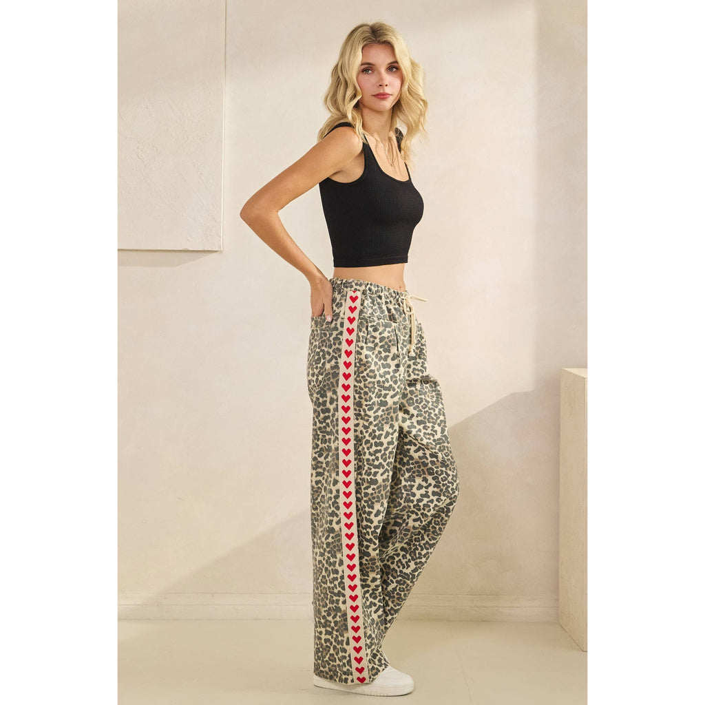 Leopard Printed Striped Wide Legged Pants - BFF Here